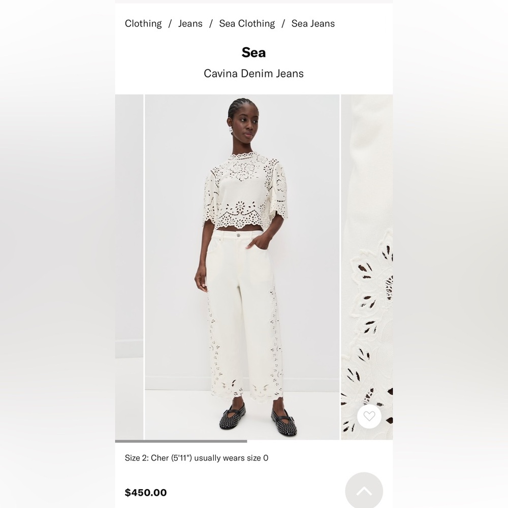 Sea New York White Cavina Eyelet-Detail Denim Jeans